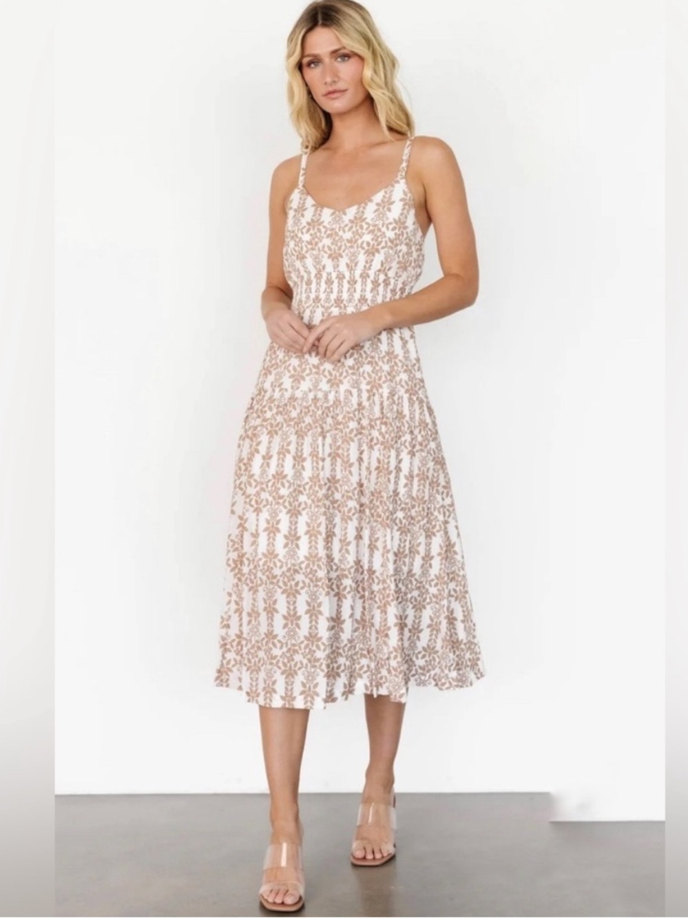 Baltic Born | Thebes Tank Midi Dress | Brown & White | Size M